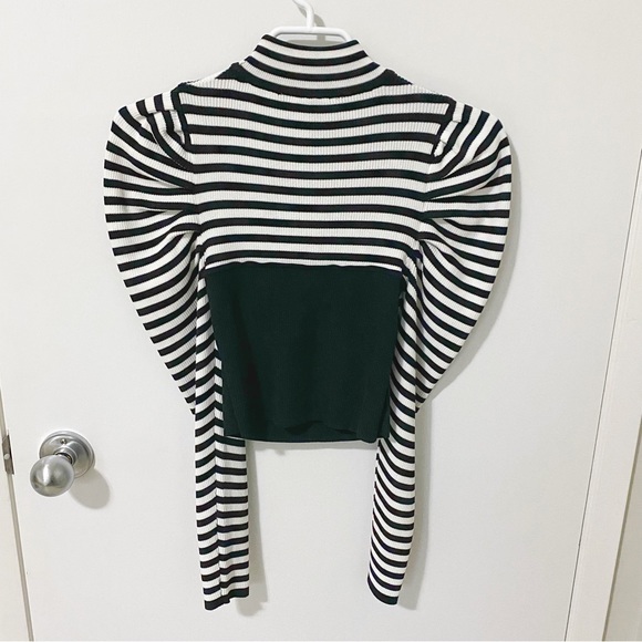 Zara Striped Puff Sleeve Corset Crop Turtleneck Sweater Black/White size Small - Picture 6 of 11